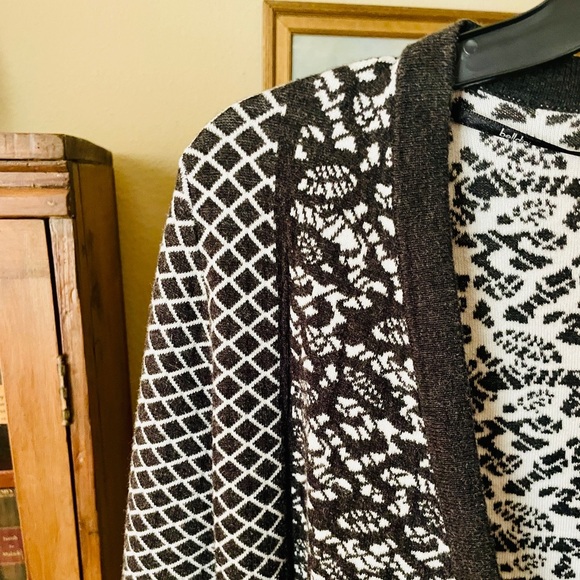 Belldini draped open front cardigan long sleeve cotton blend SZ M black white - Picture 5 of 9